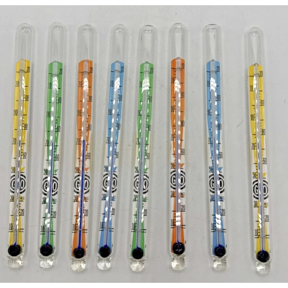 Vintage AcuRite Thermometers Swizzle Sticks Set Of 8 W/Original Box
